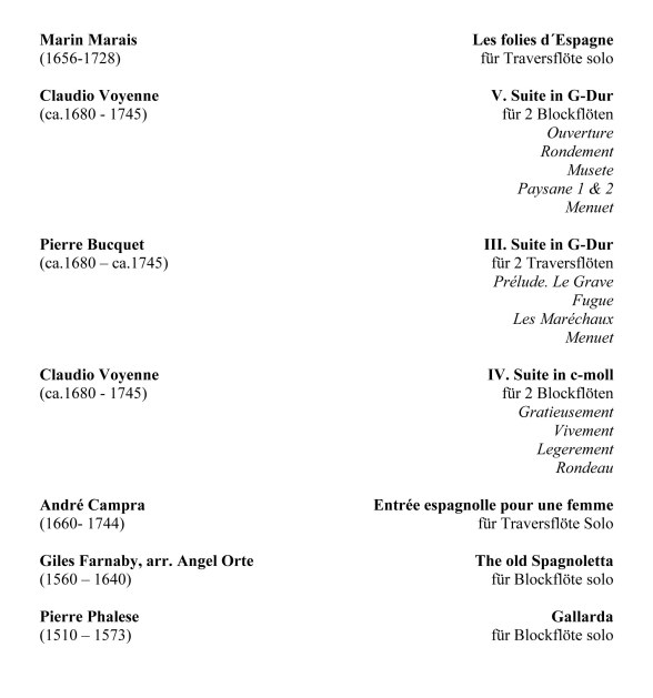 Concierto Ahrensburg Tobias Haus Sonnige Klänge - Barockmusik und Tänze aus Spanien PROGRAMA